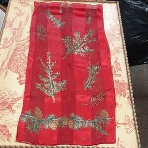 Vintage Smithsonian Institution Red Pinecone and Pine Needle Scarf
